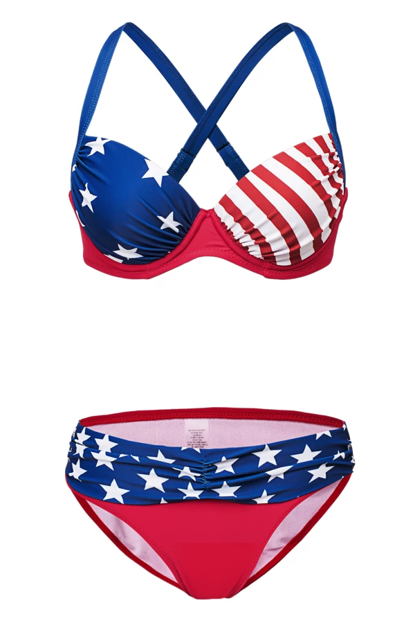 American Flag  Fine Line Underwire Bikini Top & Gingham Pattern Cheeky Bottom