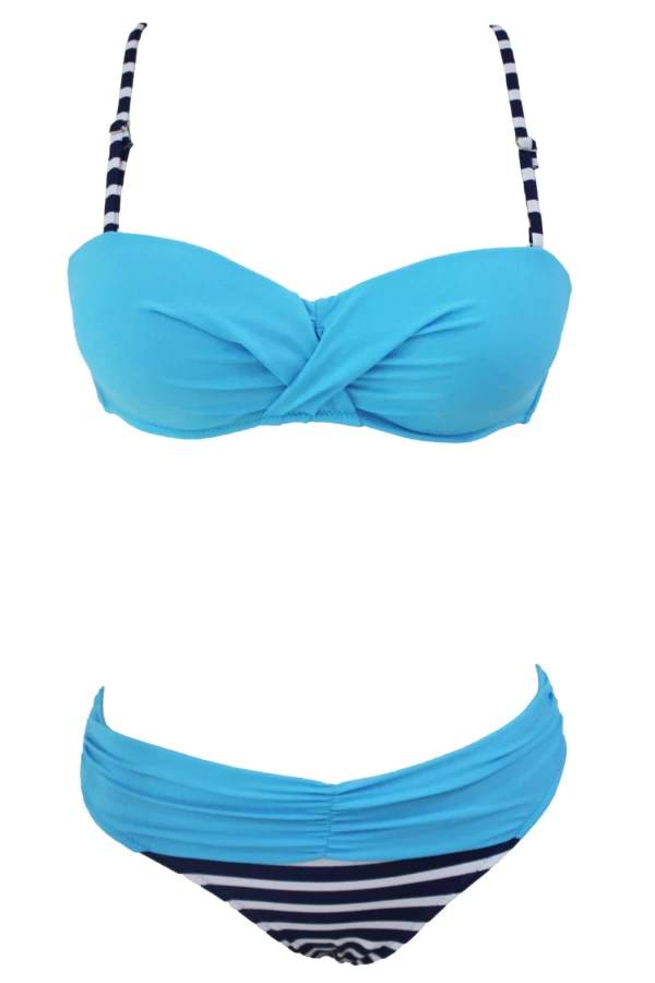 Aqua Blue Fine Line Underwire Bikini Top & Striped Cheeky Bottom