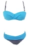 Aqua Blue Fine Line Underwire Bikini Top & Striped Cheeky Bottom