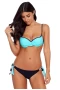 Fluorescent Blue Fine Line Bikini Top & Hipster Side Tie Bottom With Shorts