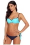 Fluorescent Blue Fine Line Bikini Top & Hipster Side Tie Bottom With Shorts