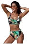 Hawaii Emerald Green Leave Print Short Tank Bikini Top & Hipster Bottom