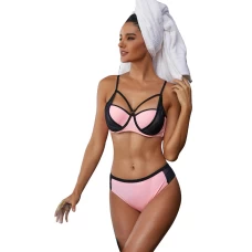 Millennial Pink Cut Out Design Bikini Top & Hipster Bottom 