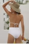 White Striped Pom Pom Triangle Halter Bikini Top & High Waist Bottom