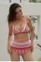 Red Striped Pom Pom Triangle Halter Bikini Top & High Waist Bottom
