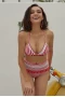 Red Striped Pom Pom Triangle Halter Bikini Top & High Waist Bottom