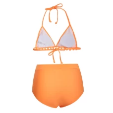 Road Sign Orange Striped Pom Pom Triangle Halter Bikini Top & High Waist Bottom