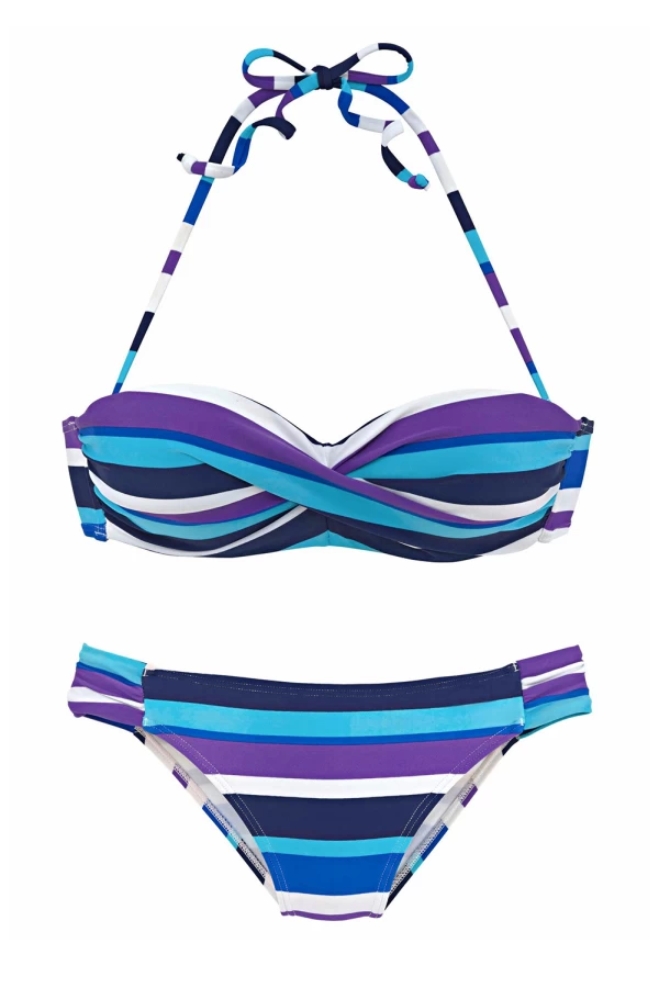 Blue And Purple Striped Halter Bikini Top & Hipster Bottom 