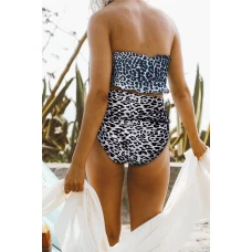Leopard Bandeau Bikini Top & High Waist Ruffled Bottom