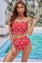 Red Flower Printed Bralette Bikini Top & High Waist Ruffled Bottom