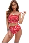 Red Flower Printed Bralette Bikini Top & High Waist Ruffled Bottom