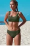 Army Green Textured Short Tank Bikini Top & Hipster Bottom