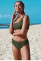 Army Green Textured Short Tank Bikini Top & Hipster Bottom