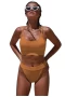 Mustard Yellow Textured Fine Line Short Tank Bikini Top & High Cut Cheeky Bottom 
