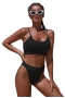 Black Fine Line Bralette Bikini Top & High Cut Cheeky Bottom