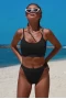 Black Fine Line Bralette Bikini Top & High Cut Cheeky Bottom