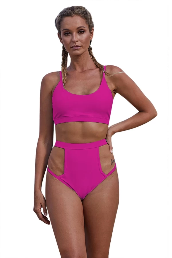 Magenta Bralette Bikini Top & Design Cutout High Waist Bottom