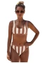 Warm Brown Striped Short Tank Bikini Top & Cheeky Bottom