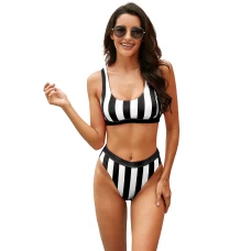 Black Striped Short Tank Bikini Top & Cheeky Bottom