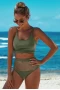 Hunter Green Fine Line Bralette Bikini Top & High Waist Cut Out Cheeky Bottom