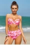 Rosy Pink Orange Printed Underwire Bikini Top & High Waist Ruffled Bottom