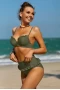Army Green Printed Underwire Bikini Top & High Waist Ruffled Bottom