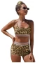 Leopard Fine Line Short Tank Bralette  Bikini Top & Full Coverage Bottom