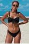 Black Fine Line Ribbed Bowknot Bralette Bikini Top & Cheeky Bottom