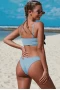 Carolina Blue Fine Line Ribbed Bowknot Bralette Bikini Top & Cheeky Bottom