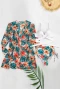 Orange Rain Forest Leaf Printed Bikini Top & High Waist Lace Up Bottom With Cover Up