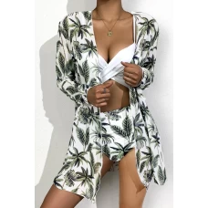 Green Rain Forest Leaf Printed Bikini Top & High Waist Lace Up Bottom