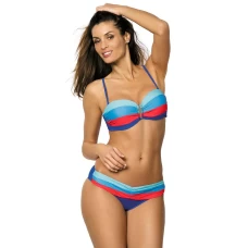 Blue And Red Colour Band Underwire Bikini Top & Hipster Bottom