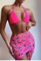 Highlighter Pink Triangle Bikini Top Halter Bikini Top & Thong Bottom With Drawstring Print Skirt