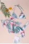 Rain Forest Leaf Printed Bikini Top & High Waist Lace Up Bottom