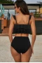 Black Fine Line Ruffled Short Tank Bikini Top & High Waist Hipster Bottom