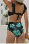 Black Ruffled Leaf Printed Bralette Bikini Top & High Waist Bottom