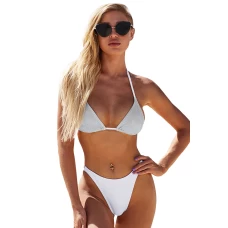 White Shining Halter Bikini Top & Cheeky High Cut Bottom