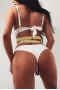 White Golden Band Detail Push Up Bikini Top & Cut Out Bottom