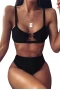 Black Cut Out Ring Front Bralette Bikini Top & High Waist Bottom 