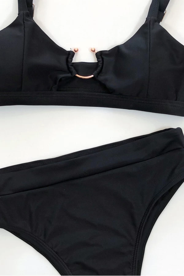 Black Cut Out Ring Front Bralette Bikini Top & High Waist Bottom 