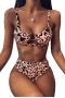 Leopard Print Cut Out Ring Front Bralette Bikini Top & High Waist Bottom 