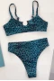 Petrol Leopard Print Cut Out Ring Front Bralette Bikini Top & High Waist Bottom 