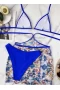 Flower Print Primary Blue Triangle Bikini Top & Cheeky Bottom With Cover Up