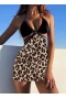 Leopard Print Black Triangle Bikini Top & Cheeky Bottom With Cover Up