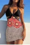 Flower Print Black Triangle Bikini Top & Cheeky Bottom With Cover Up