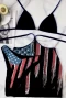 American Flag Print Black Triangle Bikini Top & Cheeky Bottom With Cover Up