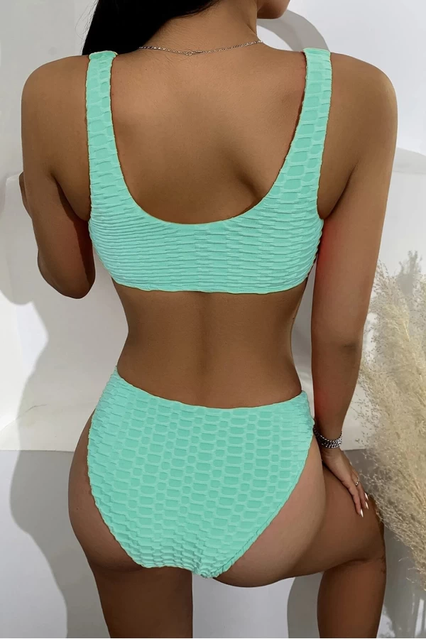 Seafoam Green Textured Rectangle Short Tank Bikini Top & High Cut Bottom