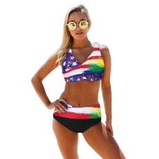 American Flag Lace Up Short Tank Bikini Top & Hipster Bottom 