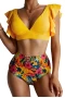 Bright Yellow Ruffled Bralette Bikini Top & High Waist Bottom