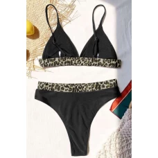 Black leopard Triangle Bikini Top & High Cut Bottom 